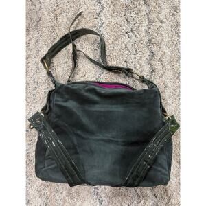 Y2K KALE forest green suede / patent leather handle handbag